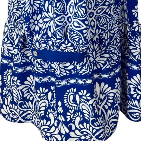 Zara Dress V-neck Button Front Long Sleeve Blue White Floral Women’s Size Small - Picture 10 of 12